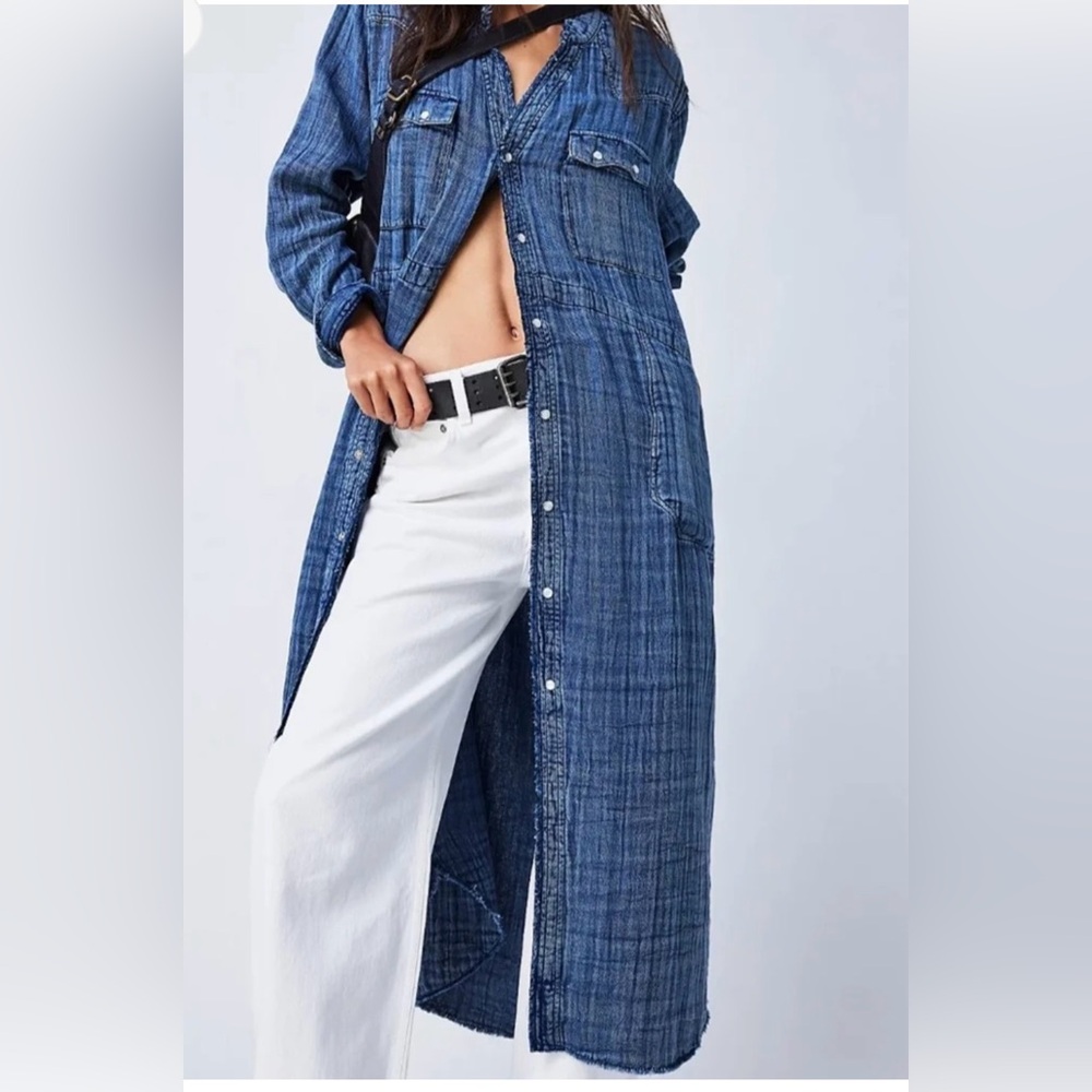 We The Free Frayed-Edge Denim Jacket in Indigo Blue XS